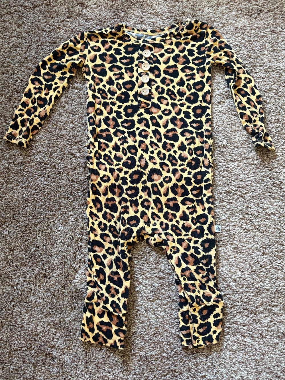 Leopard Print Long-Sleeve Bamboo Kids Pajama One-Piece - Yellow/Black